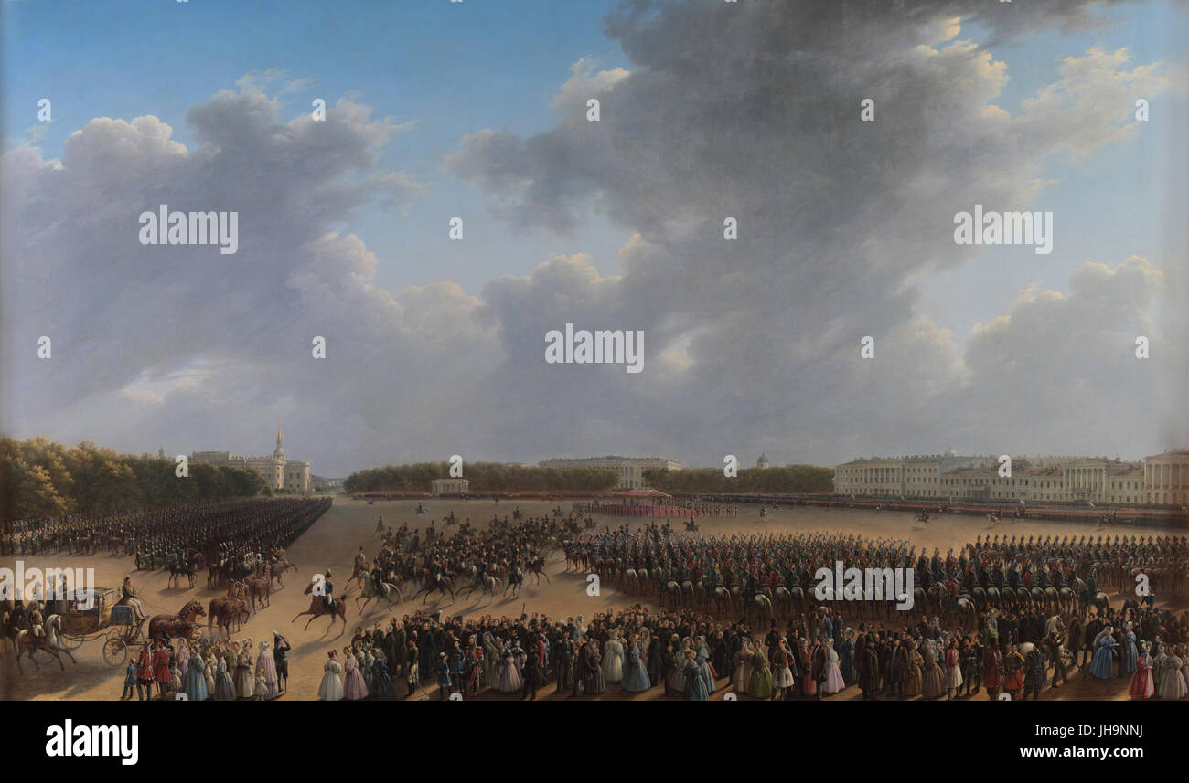 Grigory Chernetsov - Parade feiert Ende der Militäraktion in Kongresspolen auf Tsaritsa Wiese in St. Petersburg am 6. Oktober 1831- Stockfoto