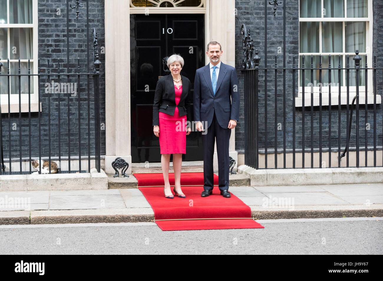 London, UK. 13. Juli 2017. König Felipe VI von Spanien besucht Nr. 10 Downing Street um Premierminister Theresa May gerecht zu werden. London, UK. 13.07.2017 | Nutzung weltweit Credit: Dpa/Alamy Live-Nachrichten Stockfoto