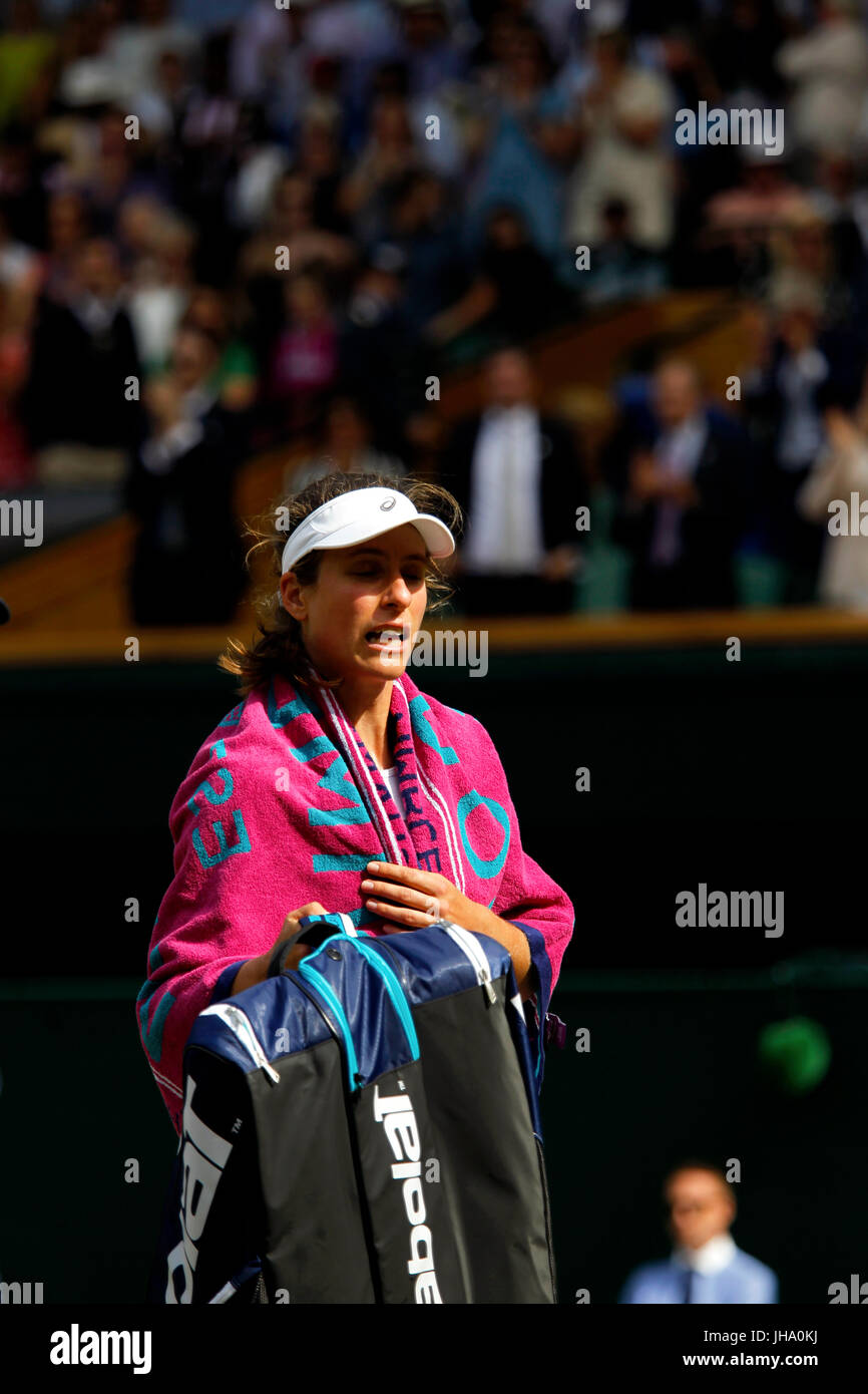 London, UK. 13. Juli 2017. Wimbledon Tennis: London, 13. Juli 2017 - Johanna Konta nach ihr Semi final Niederlage gegen Venus Williams auf dem Centre Court in Wimbledon am Donnerstag. Bildnachweis: Adam Stoltman/Alamy Live-Nachrichten Stockfoto