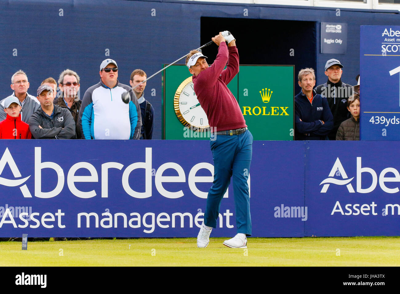 Ayrshire, Schottland, Vereinigtes Königreich. 13. Juli 2017. Am ersten Tag der AAM Scottish Open Golf Championship Golfer aus der ganzen Welt über Dundonald Links in der Nähe von Irvine, Ayrshire gespielt. Spieler aufgenommen Rory Mcilroy, Rickie Fowler, Jason Dufner, Henrik Stenson, Luke Donald und vielen anderen. Bildnachweis: Findlay/Alamy Live-Nachrichten Stockfoto