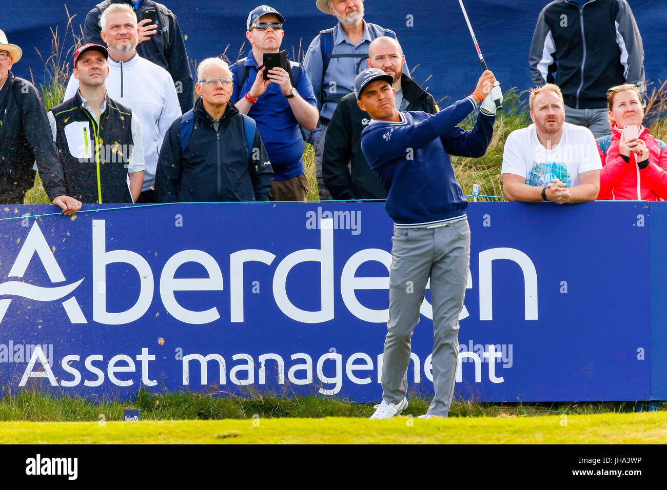 Ayrshire, Schottland, Vereinigtes Königreich. 13. Juli 2017. Am ersten Tag der AAM Scottish Open Golf Championship Golfer aus der ganzen Welt über Dundonald Links in der Nähe von Irvine, Ayrshire gespielt. Spieler aufgenommen Rory Mcilroy, Rickie Fowler, Jason Dufner, Henrik Stenson, Luke Donald und vielen anderen. Bildnachweis: Findlay/Alamy Live-Nachrichten Stockfoto