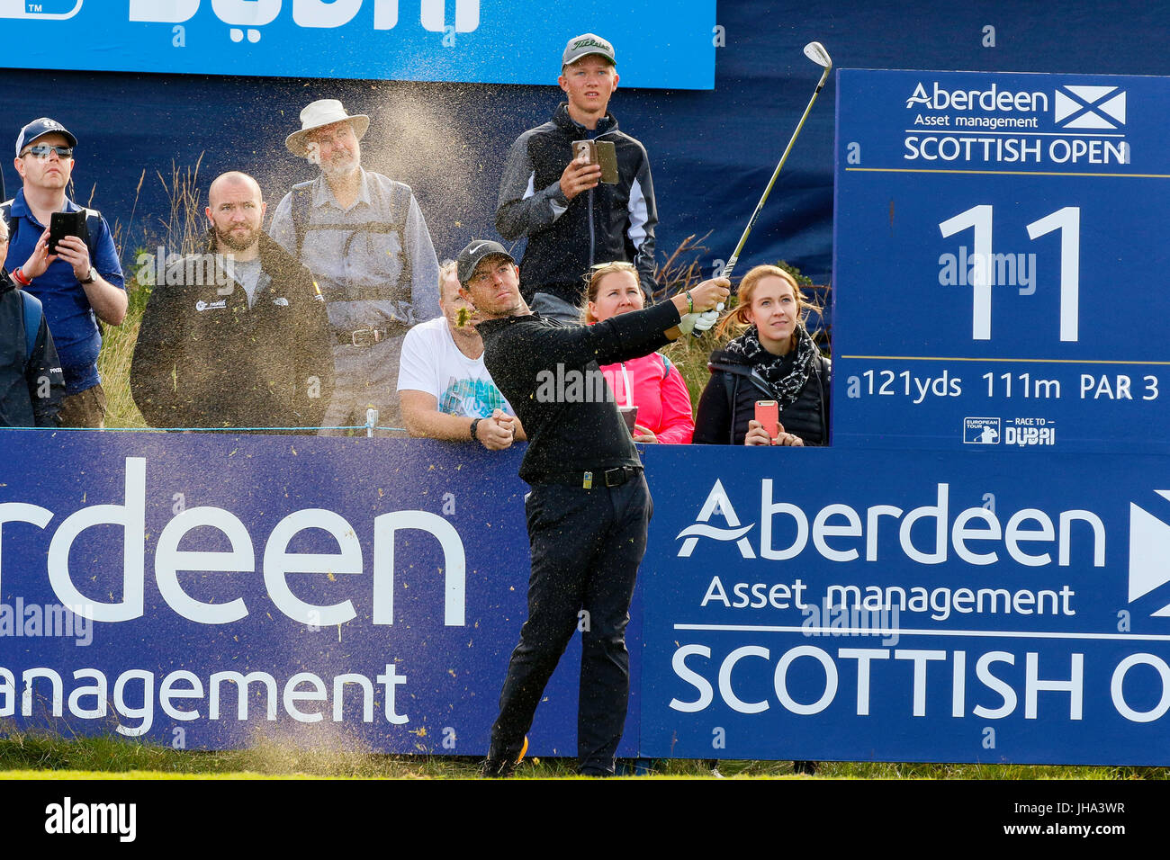 Ayrshire, Schottland, Vereinigtes Königreich. 13. Juli 2017. Am ersten Tag der AAM Scottish Open Golf Championship Golfer aus der ganzen Welt über Dundonald Links in der Nähe von Irvine, Ayrshire gespielt. Spieler aufgenommen Rory Mcilroy, Rickie Fowler, Jason Dufner, Henrik Stenson, Luke Donald und vielen anderen. Bildnachweis: Findlay/Alamy Live-Nachrichten Stockfoto