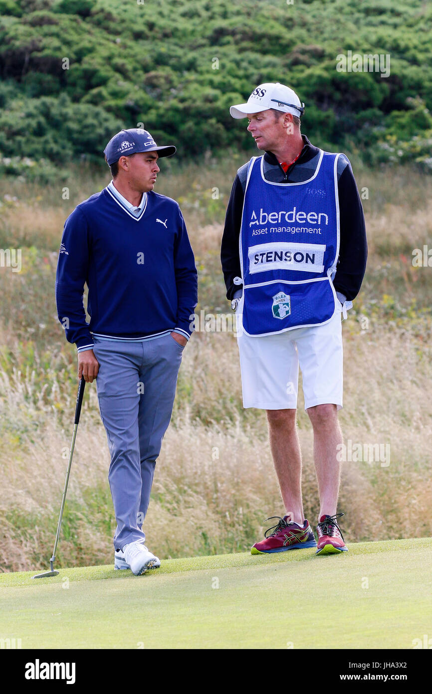 Ayrshire, Schottland, Vereinigtes Königreich. 13. Juli 2017. Am ersten Tag der AAM Scottish Open Golf Championship Golfer aus der ganzen Welt über Dundonald Links in der Nähe von Irvine, Ayrshire gespielt. Spieler aufgenommen Rory Mcilroy, Rickie Fowler, Jason Dufner, Henrik Stenson, Luke Donald und vielen anderen. Bildnachweis: Findlay/Alamy Live-Nachrichten Stockfoto