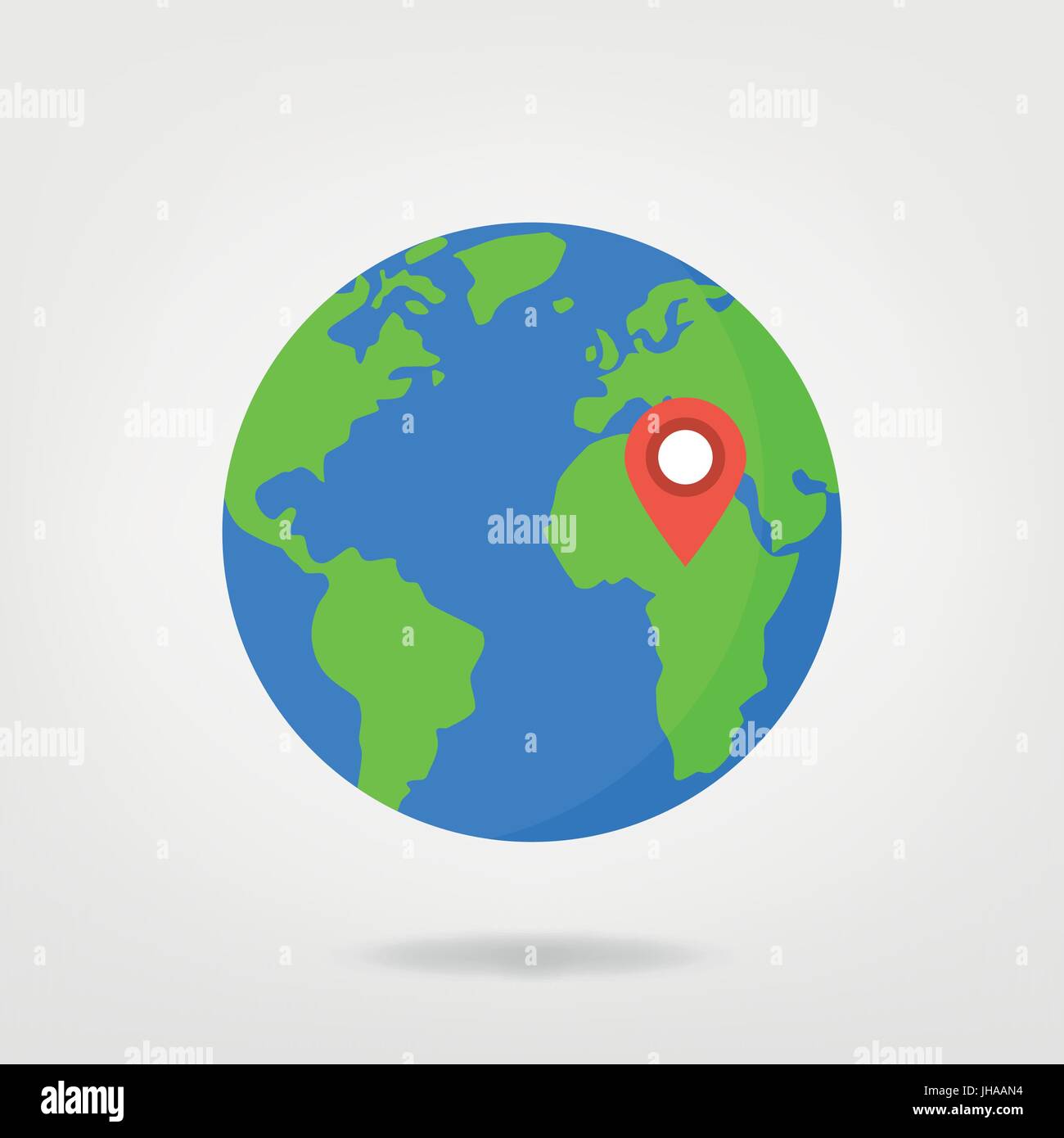 Afrika - Standort Pin auf Welt-Illustration. Weltkarte / globe mit rote Standortmarkierung. Stock Vektor