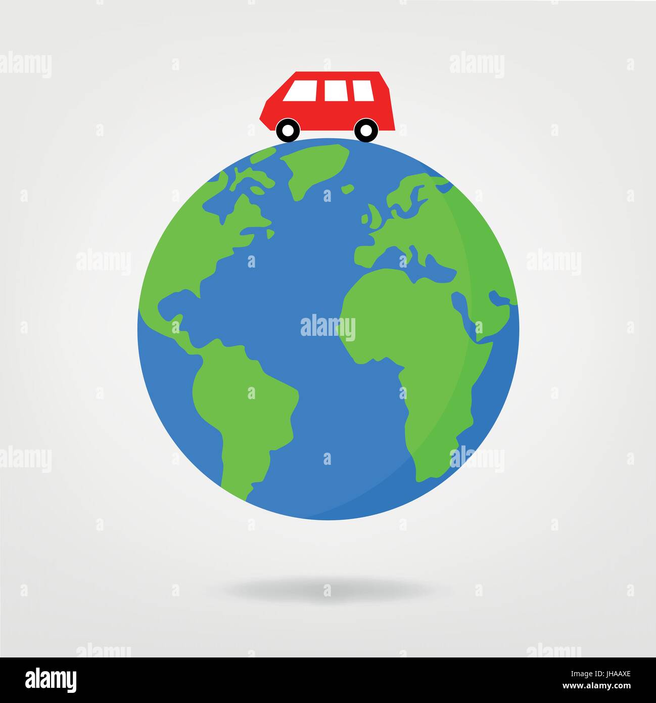 Reisen Sie mit dem Bus auf der ganzen Welt - Vektorgrafik Stockfoto