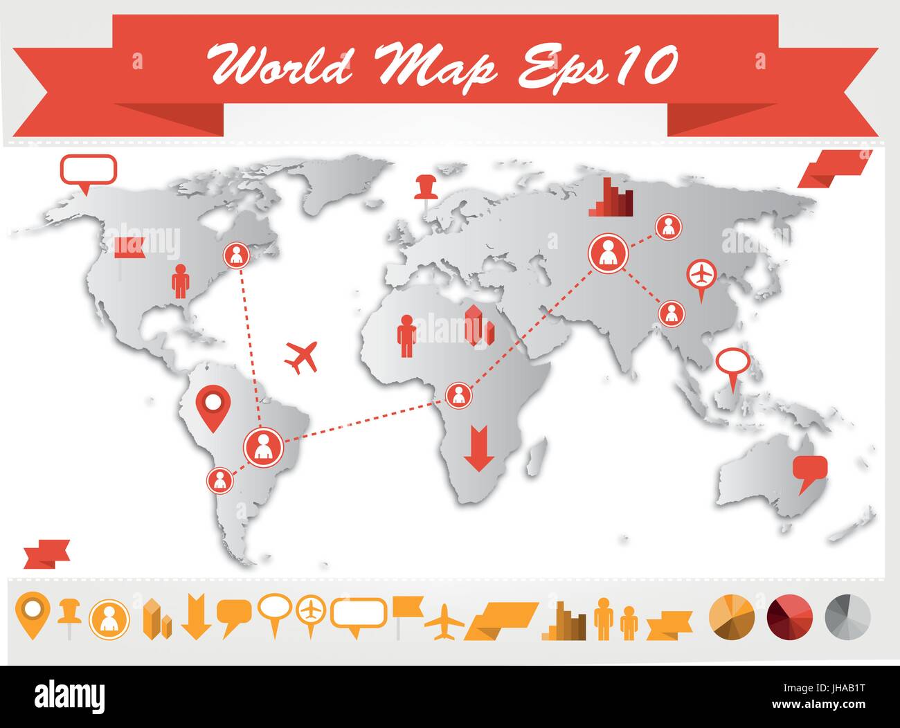 Welt Karte Infografik Illustration, Web-Icon-set Stockfoto