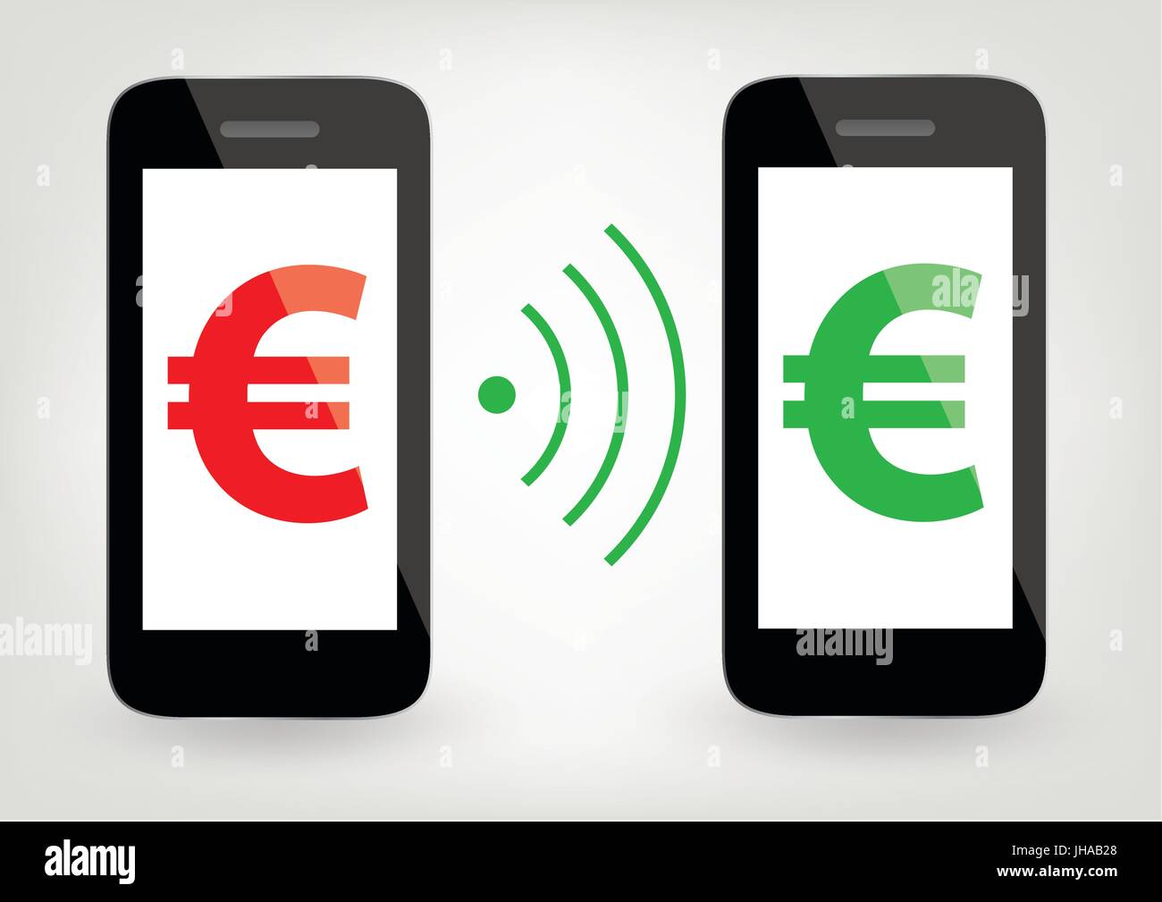 zwei Smartphones mit Euro-Zeichen und Wireless-Symbol - Geld-Transfer-Konzept Stockfoto