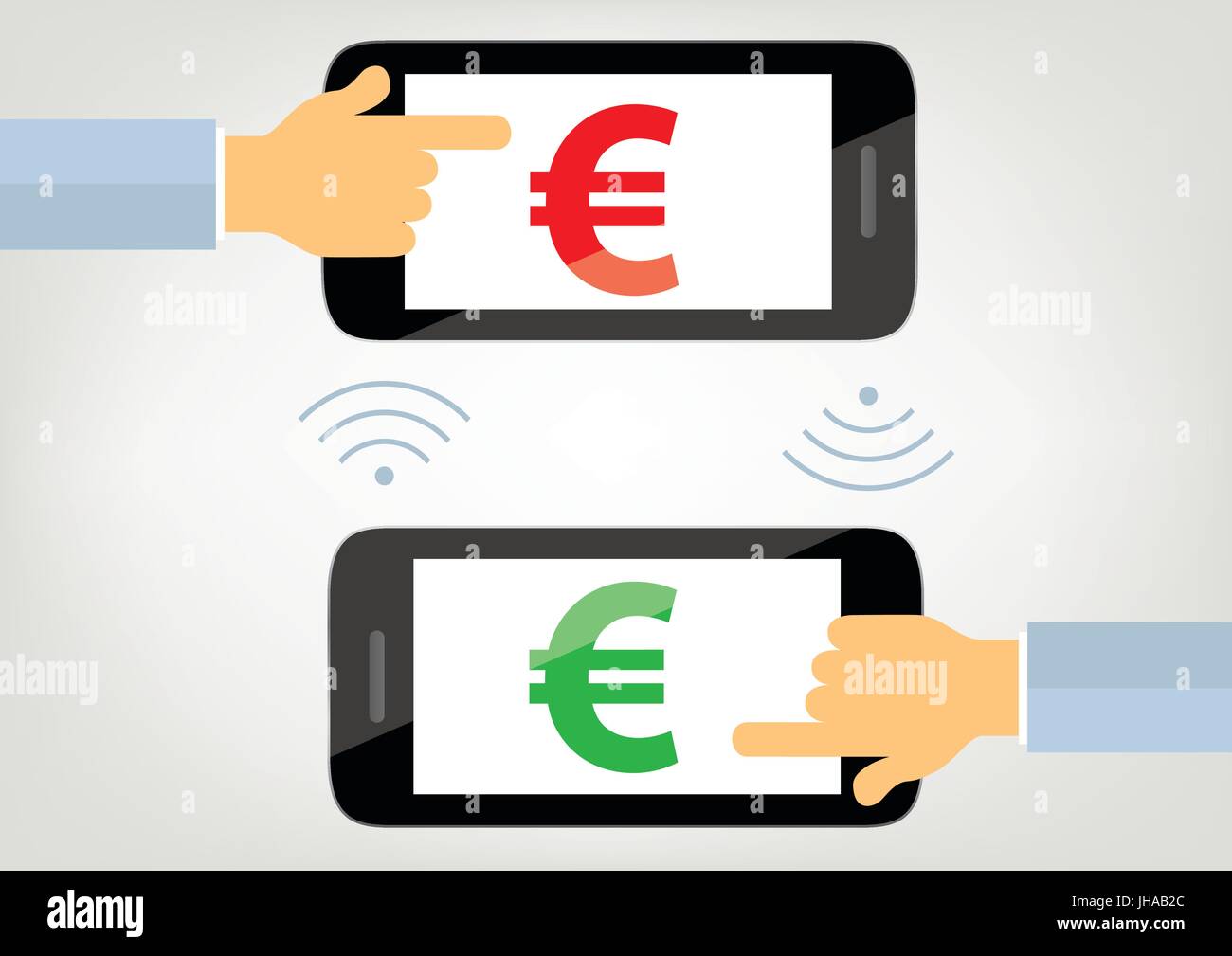 Überweisung mit Handy-Konzept Illustration mit Euro Zeichen auf smartphone Stockfoto