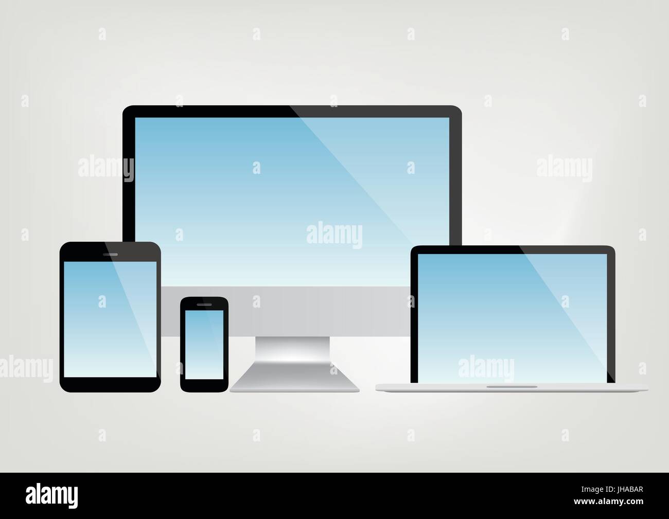 Moderne Computer, Laptop, Tablet und Smartphone Vektor Stockfoto