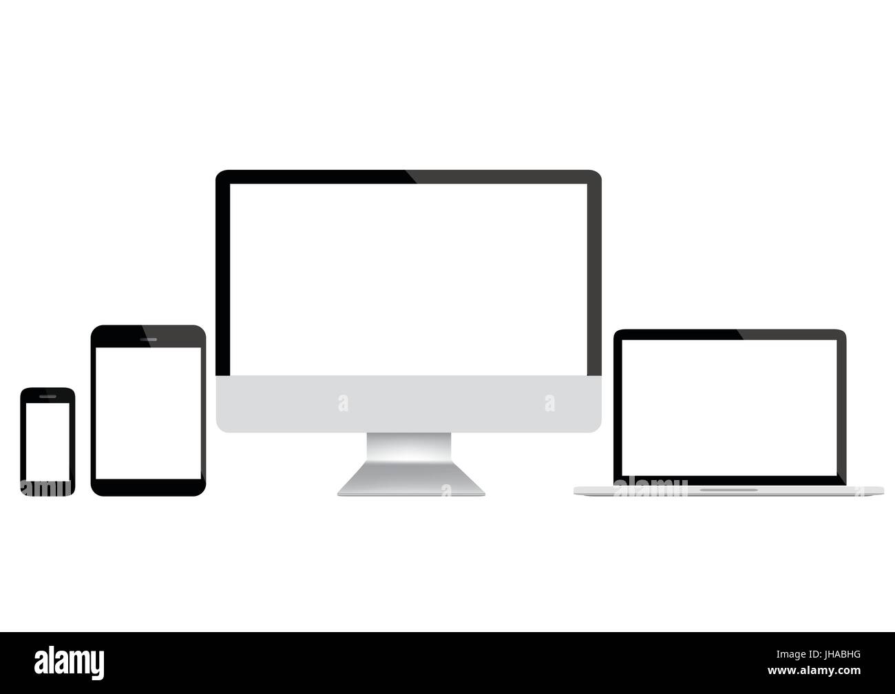 Computer-Bildschirm, Laptop, Tablet und Smartphone-Vektor Stockfoto