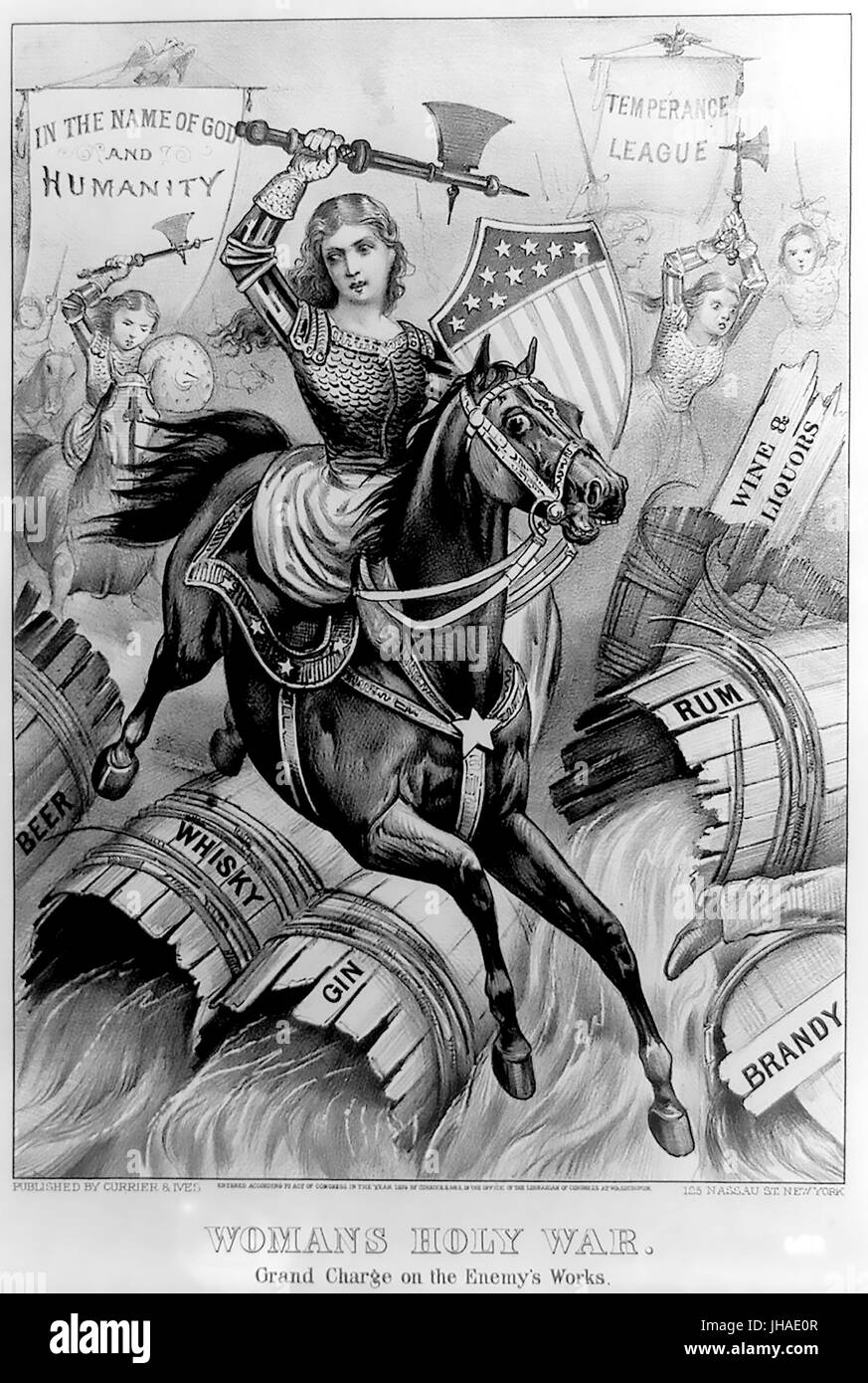 Frau Heiliger Krieg 1874 print von Currier & Ives zeigen Frauen als Temperance Aktivisten Stockfoto