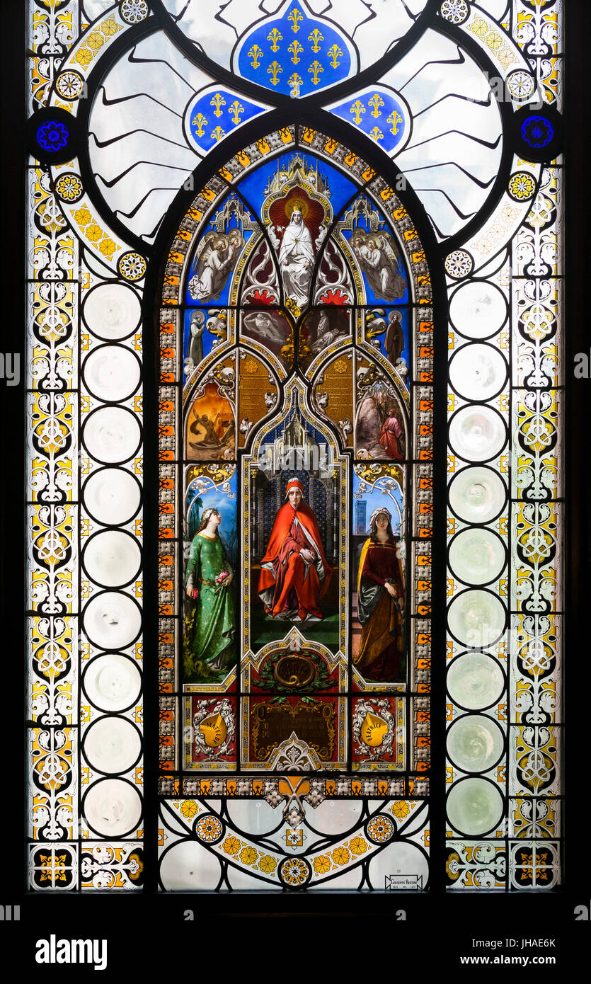 Mailand. Italien. Museo Poldi Pezzoli, The Triumph of Dante (1851), Glasfenster in der Dante-Studie von Giuseppe Bertini.  Das Fenster von Giuseppe Stockfoto