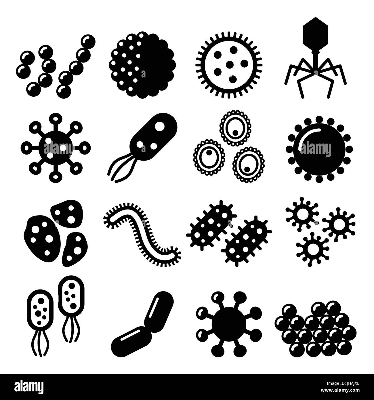 Viren, Bakterien, superbug Vector Icons einstellen Stock Vektor