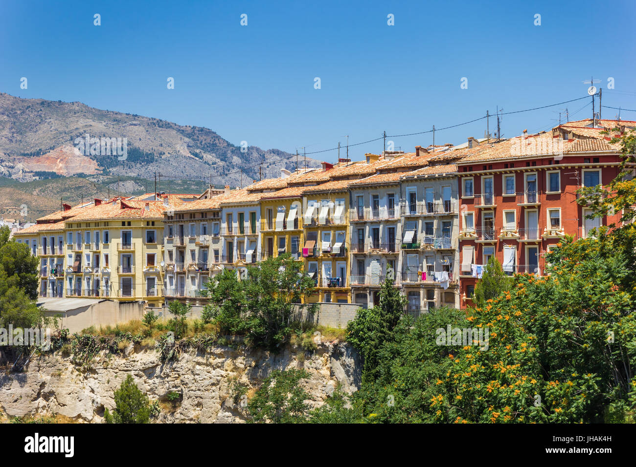 Bunte Häuser im historischen Zentrum von Alcoy, Spanien Stockfoto