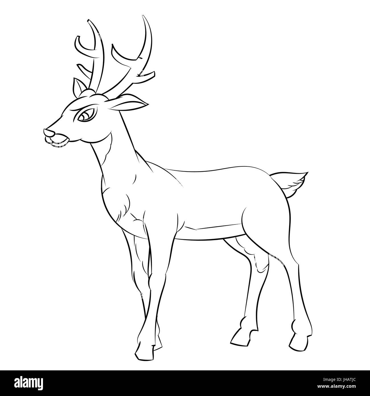 Hand gezeichnete Skizze von Deer Cartoon isoliert, schwarz / weiß-Cartoon-Vektor-Illustration für Coloring Book - Linie gezeichnet Vecto Stock Vektor
