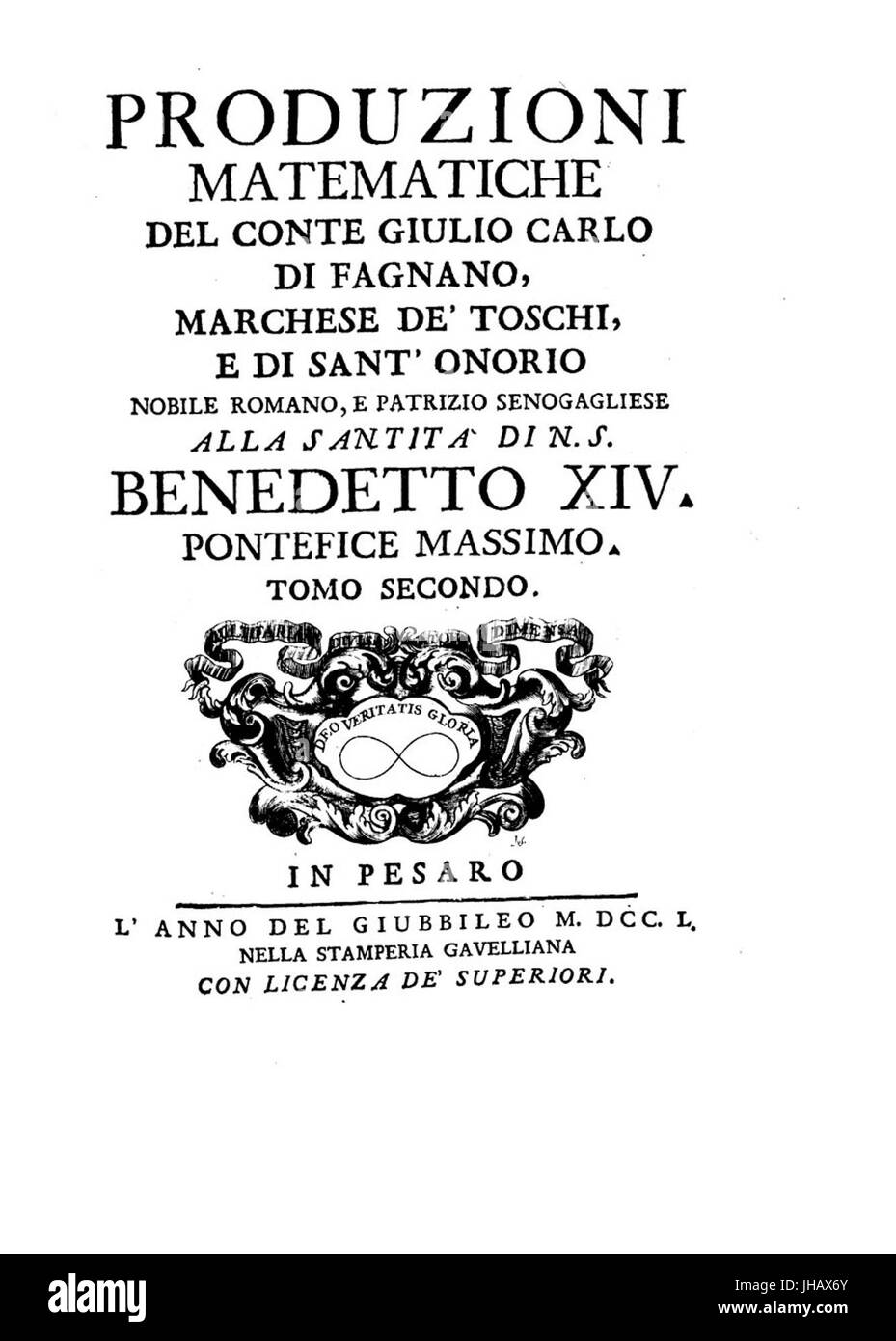 FAGNANO - Produzioni Matematiche, 1750-1507935 Stockfoto