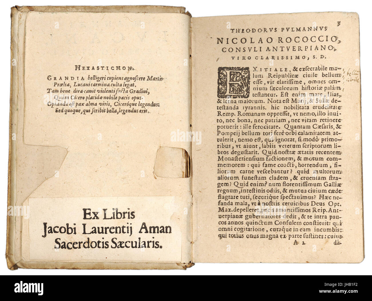 Lucanus, De Bello Civili Hrsg. Pulmann (Plantin 1592), p. 002-003 Stockfoto