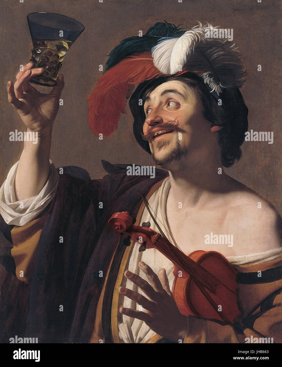 Gerrit Van Honthorst - Joyeux Violoniste Stockfoto