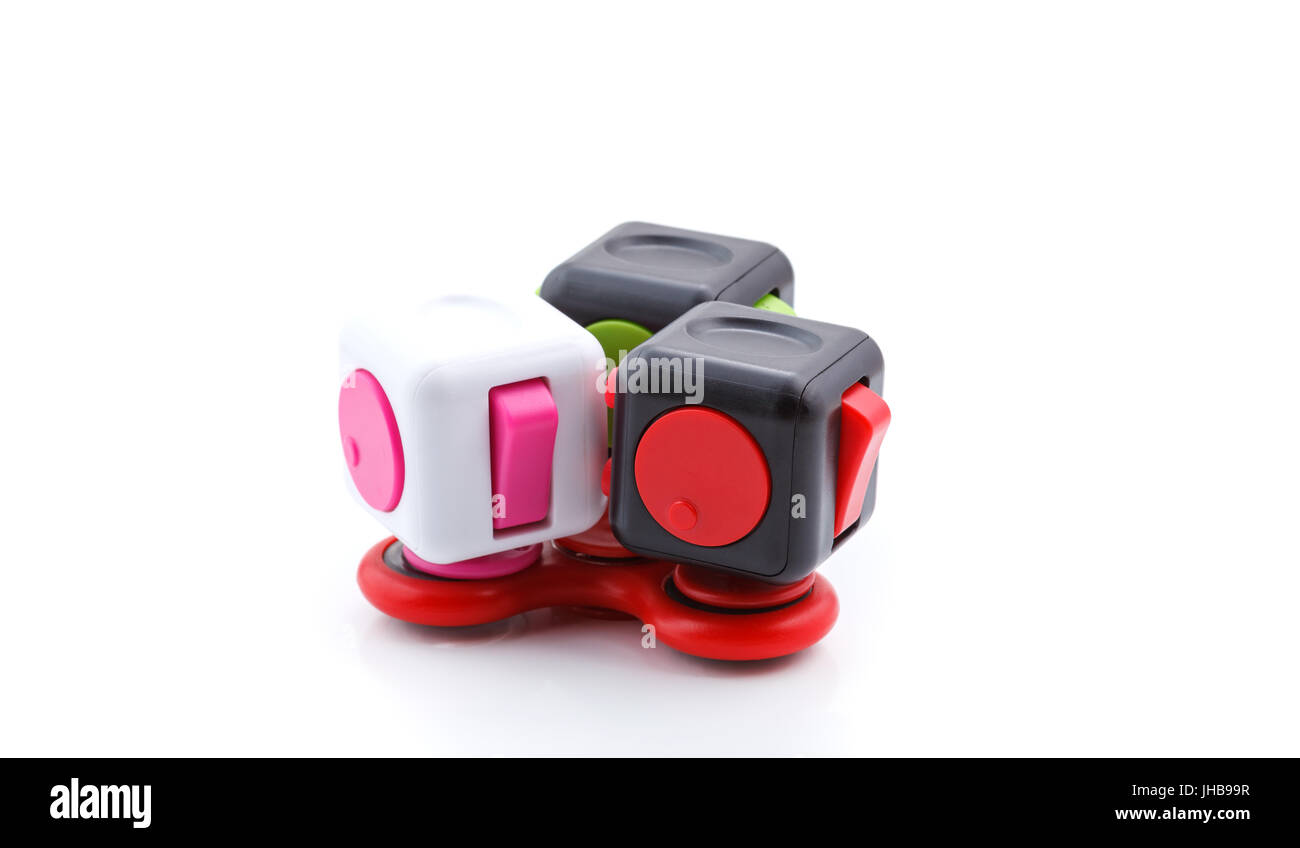 Anti-Stress und Entspannung zappelt erschöpft Cube und Spinner für Menschen Stockfoto