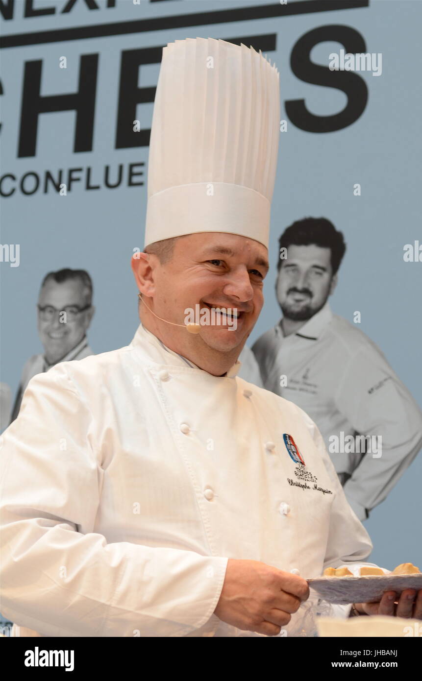 Französischen Küchenchef Christophe Marguin liefert öffentliche Kochkurs in Lyon (Frankreich) Stockfoto