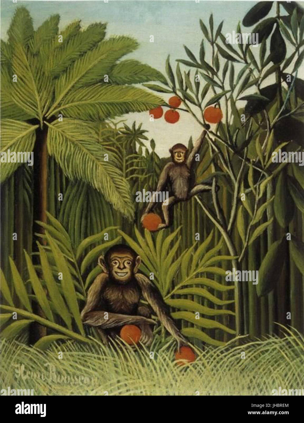 Henri Rousseau - zwei Affen im Dschungel Stockfoto