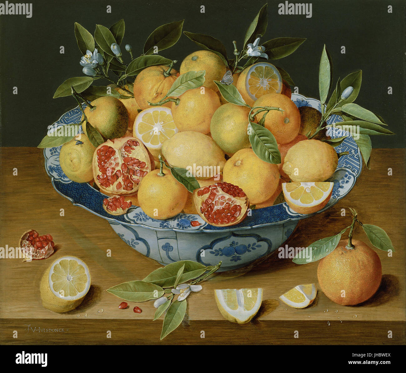 Jacob van Hulsdonck (Flämisch - Stillleben mit Zitronen, Orangen und einen Granatapfel- Stockfoto