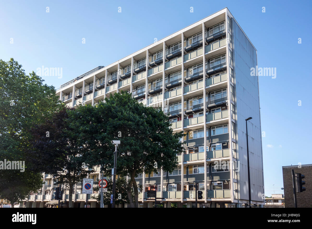 Sozialer Wohnungsbau in Globus Stadt, Cambridge Heath Road, Bethnal Green, Tower Hamlets, East London, UK Stockfoto