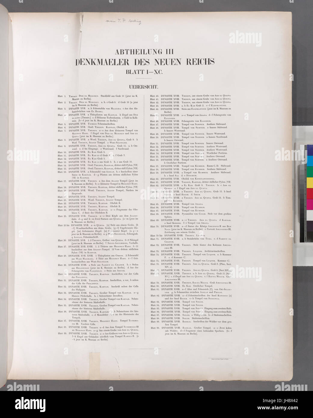 Inhalt Abtheilung III - Denkmaeler des Neuen Reichs. Blatt 1-90. Uebersicht (NYPL b14291191-38167) Stockfoto