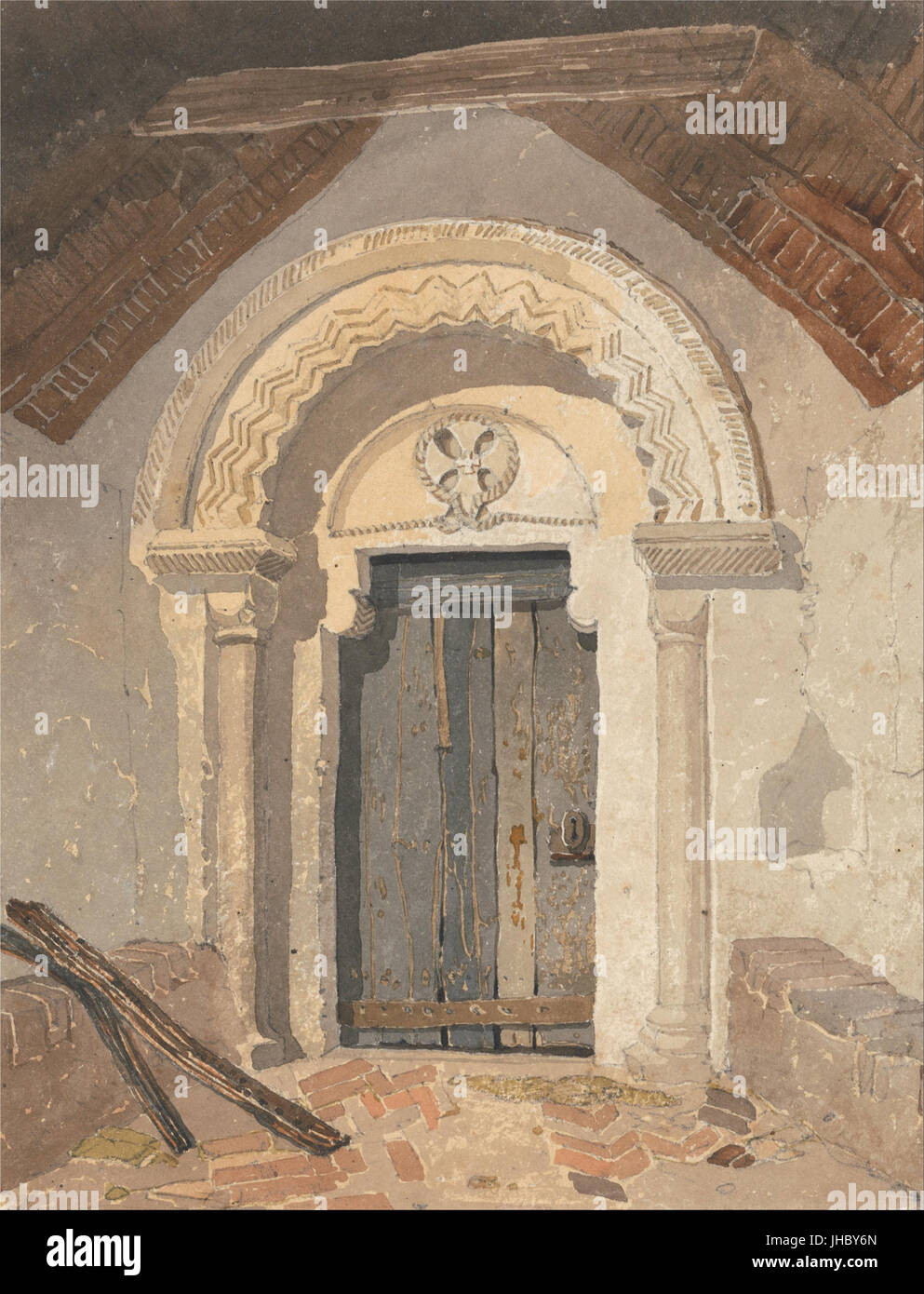 John Sell Cotman - Norman Doorway, Tottenhill Kirche, Norfolk- Stockfoto