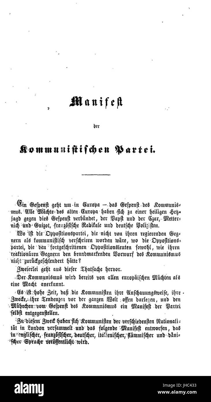 Manifest der Kommunistischen Partei (Marx) 003 Stockfoto