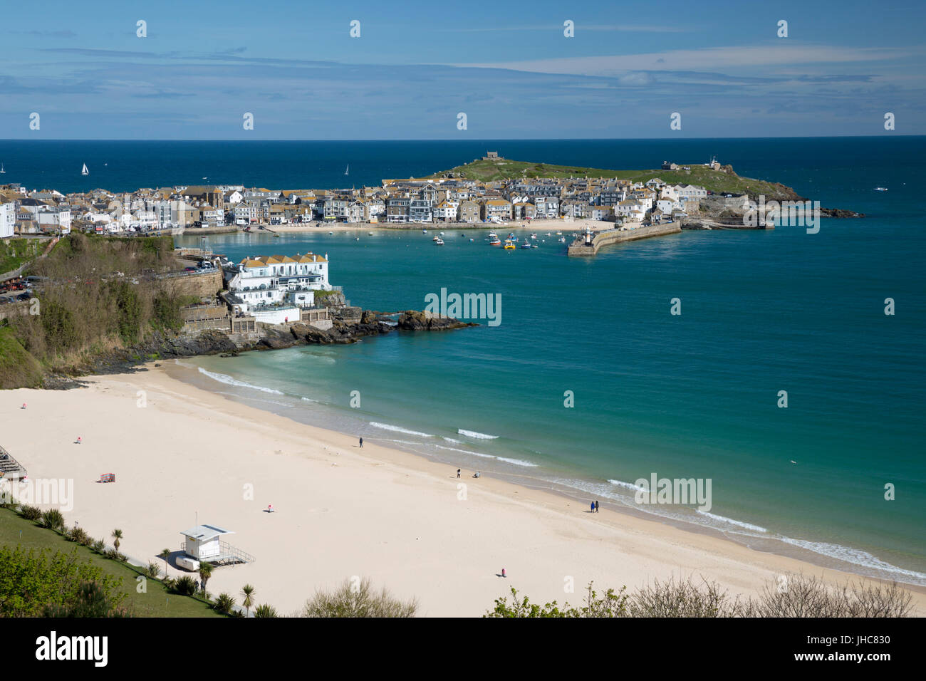 Porthminster Strand und Hafen, St. Ives, Cornwall, England, Vereinigtes Königreich, Europa Stockfoto