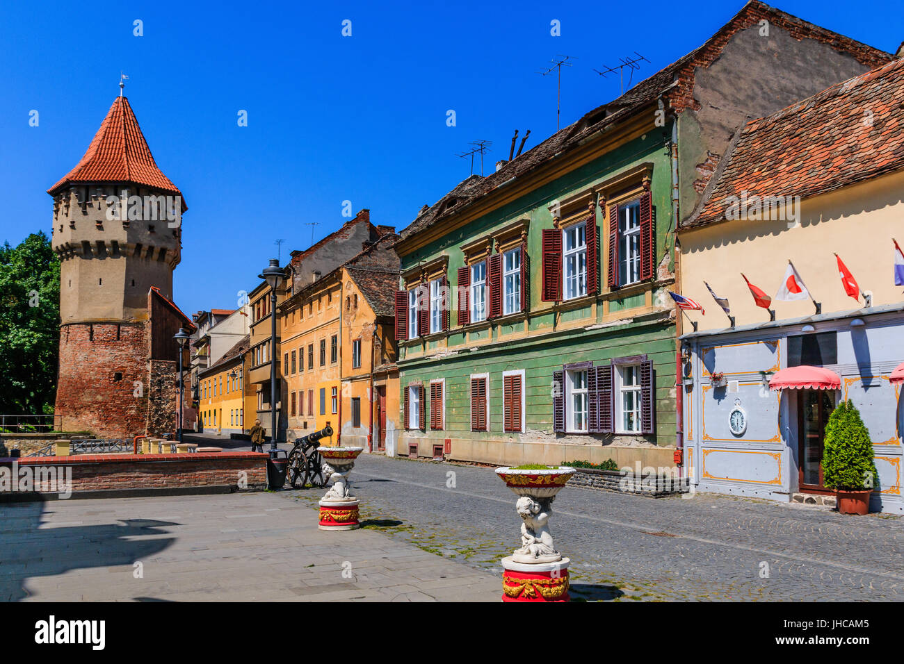 Sibiu,Romania.Fortress und Turm der Turnul Dulgherilor. Stockfoto