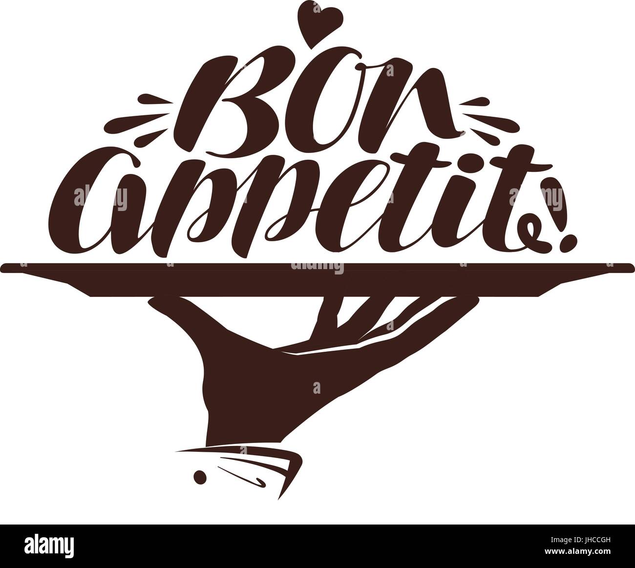 Bon Appetit-Logo. Bezeichnung für Design-Menü Restaurant oder Café. Handgeschriebene Schrift, Kalligraphie-Vektor-illustration Stock Vektor