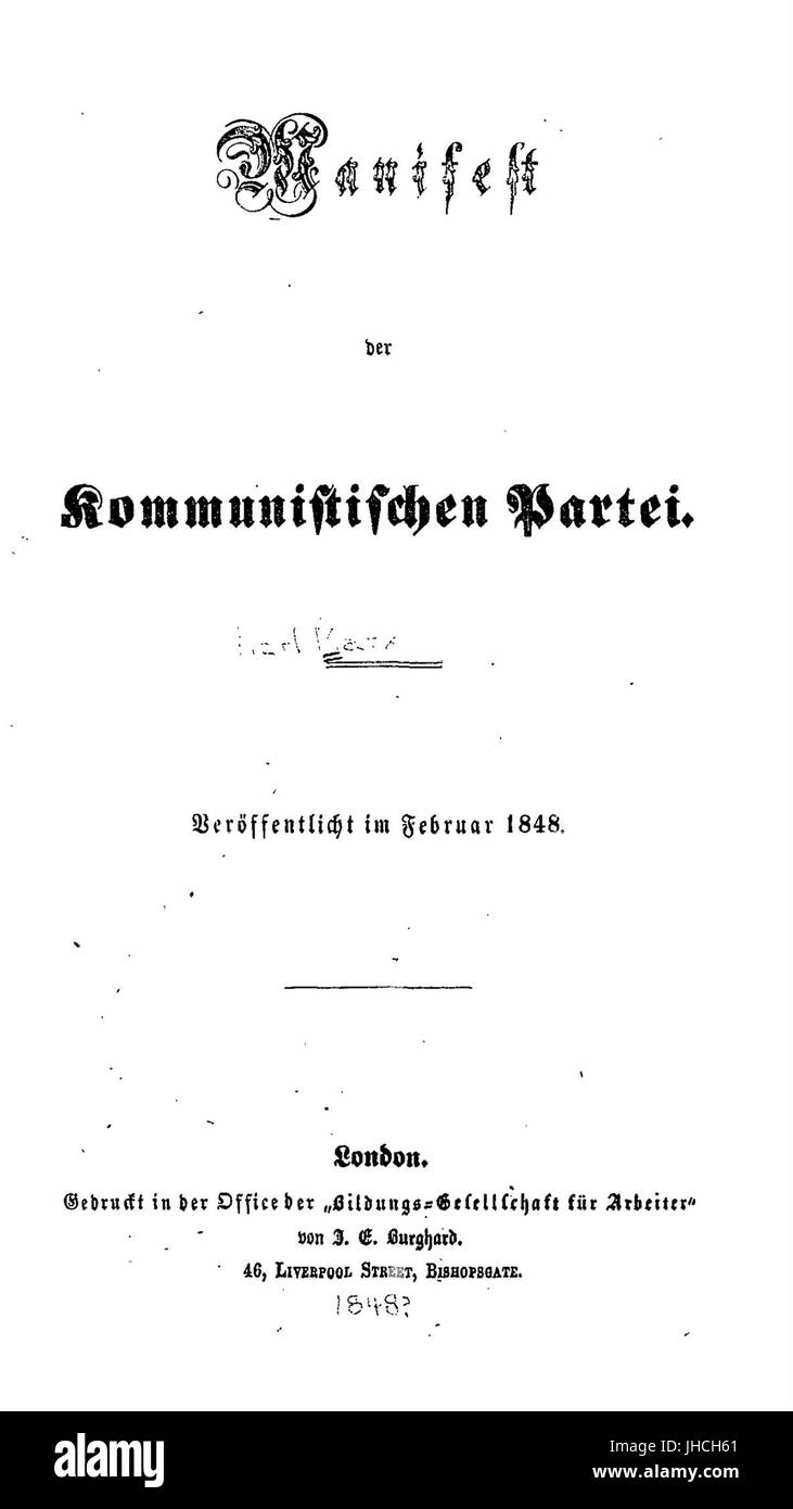 Manifest der Kommunistischen Partei (Marx) 001 Stockfoto