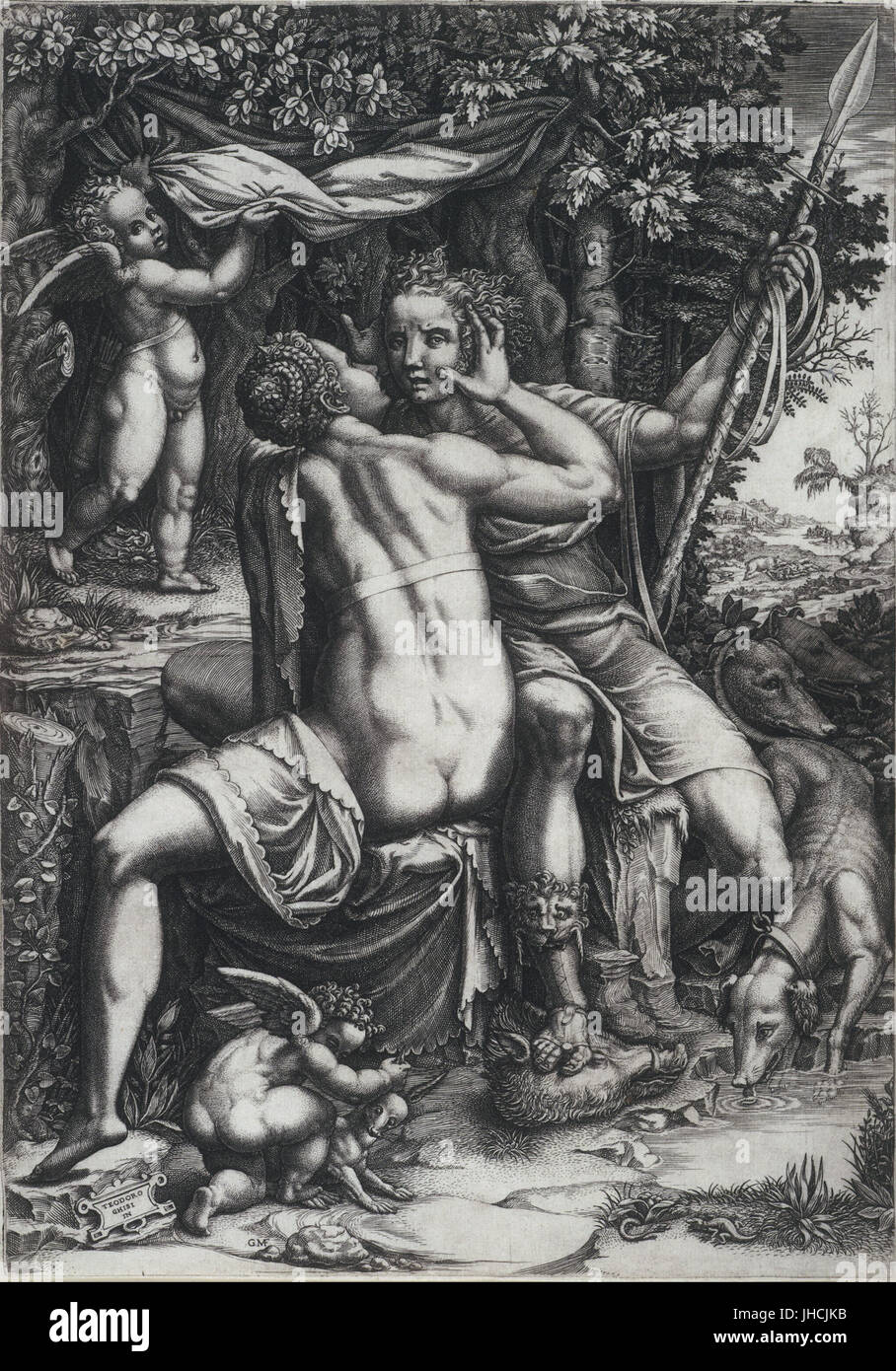 Giorgio Ghisi, Italienisch - Venus und Adonis- Stockfoto