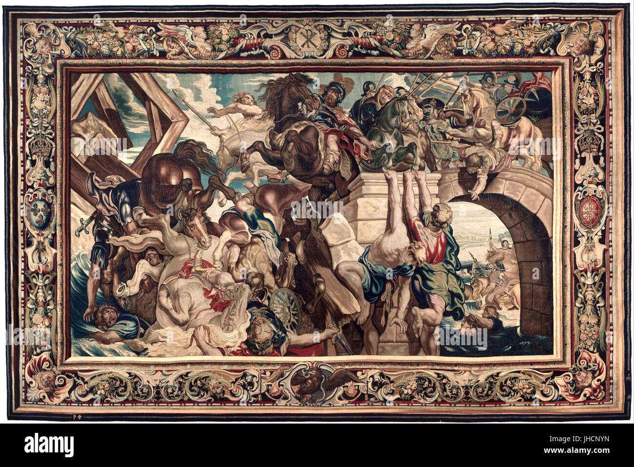 Figurale Komposition im Jahr 1622 von Rubens - Tapete zeigt den Triumph Konstantins über Maxentius in der Schlacht an der Milvischen Brücke - entworfen Stockfoto