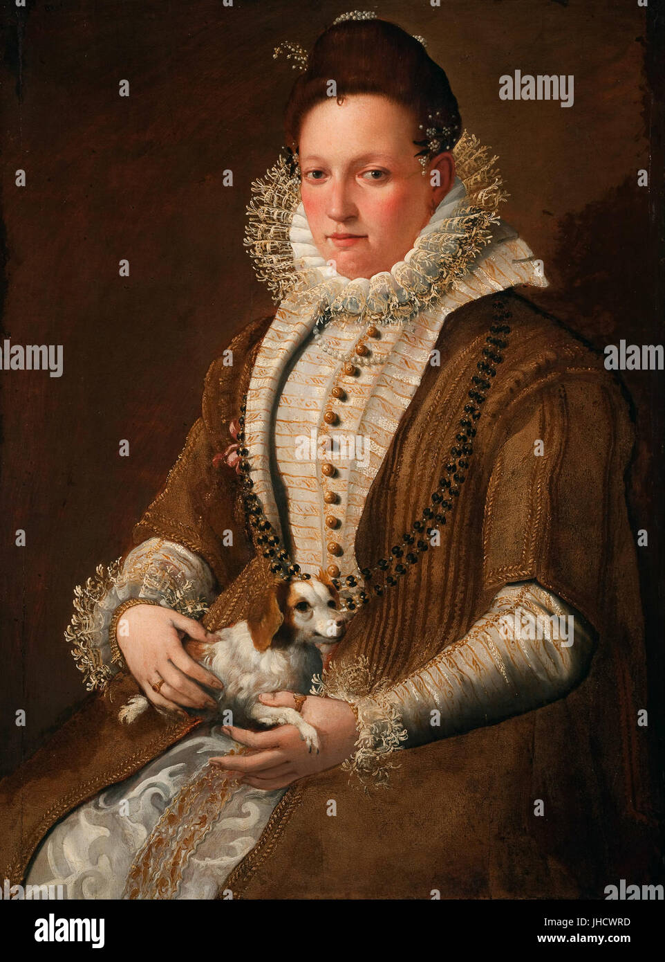 Lavinia Fontana - Porträt einer Dame mit Hund- Stockfoto