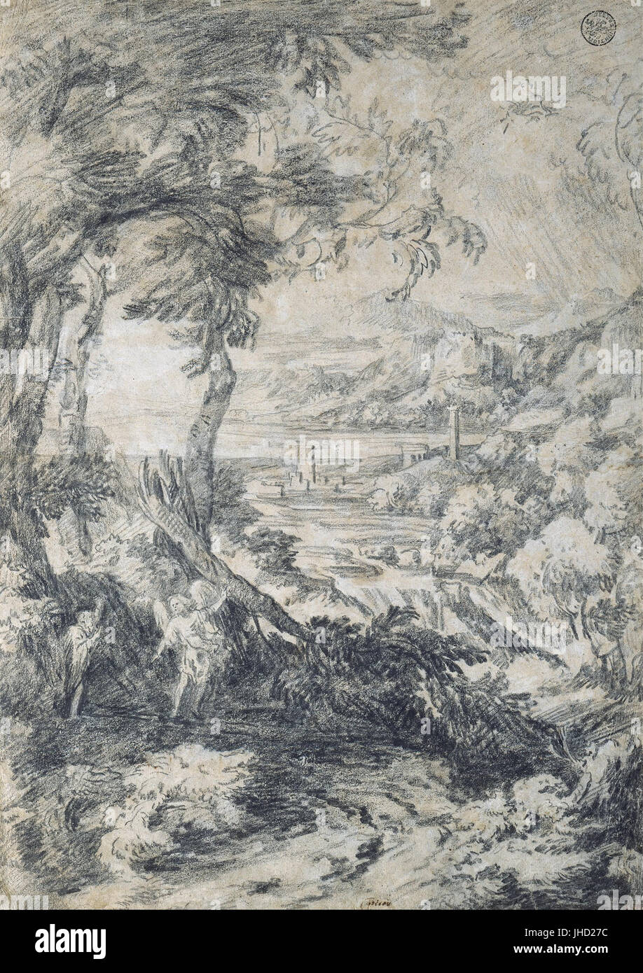 Gaspard Dughet - Landschaft mit Elias und der Engel auf dem Berg Horeb- Stockfoto