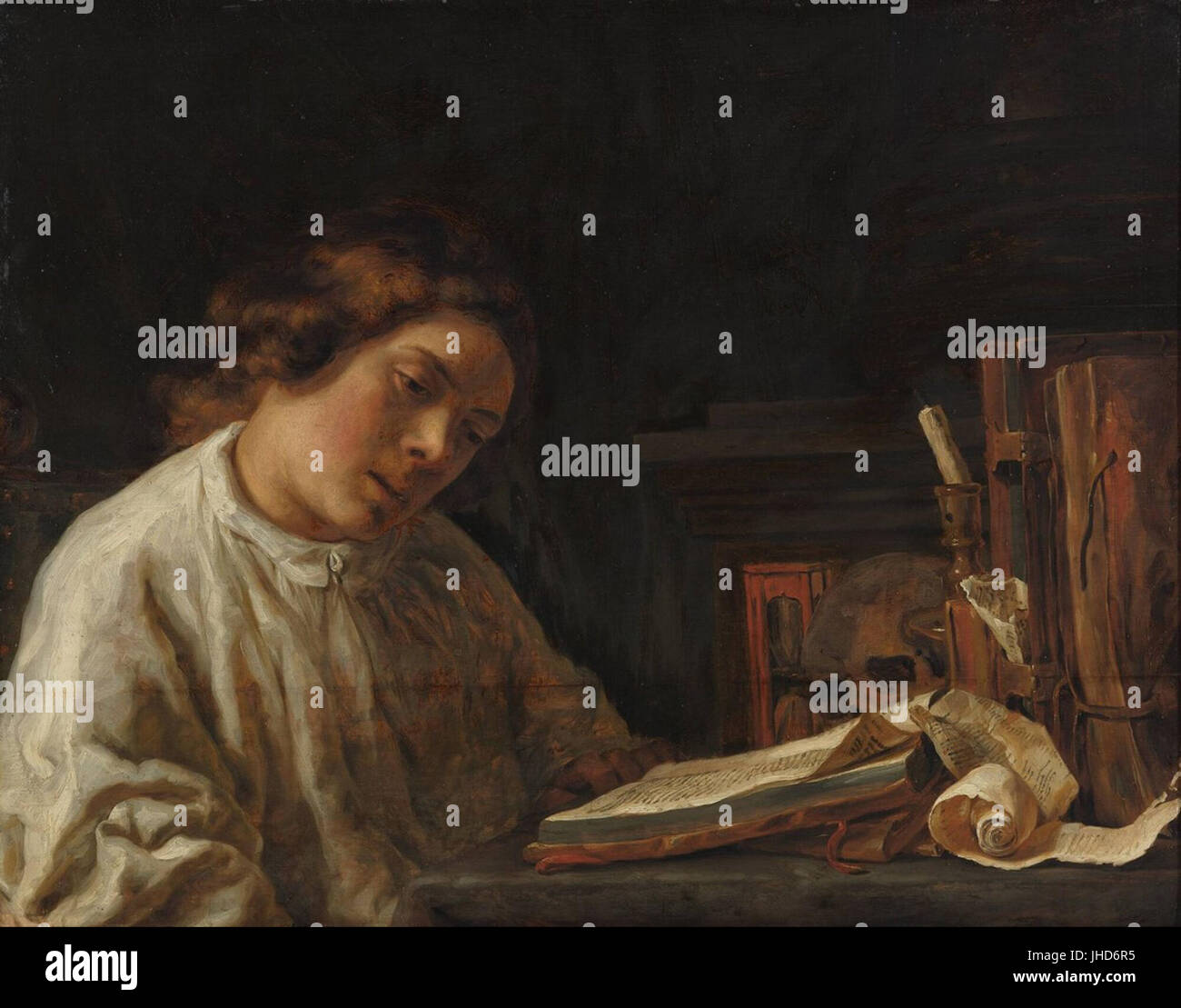 Selbstporträt mit Vanitas Stillleben von Samuel van Hoogstraten Stockfoto