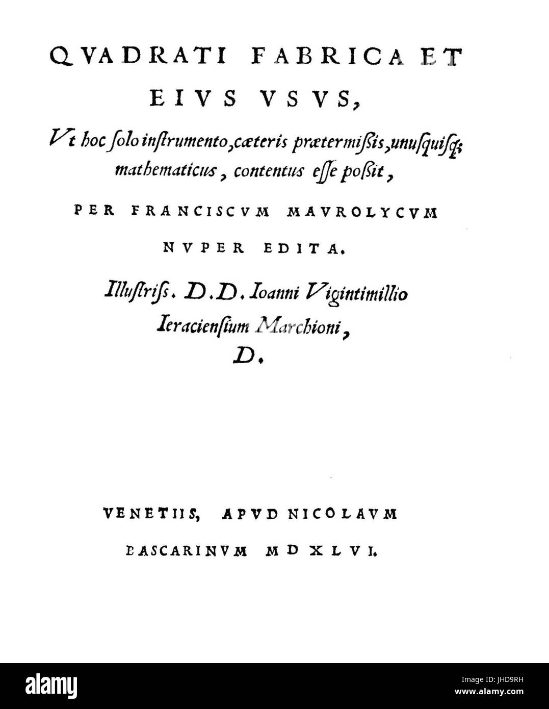 Maurolico - Quadrati Fabrica et Eius Usus, 1546-110494 Stockfoto