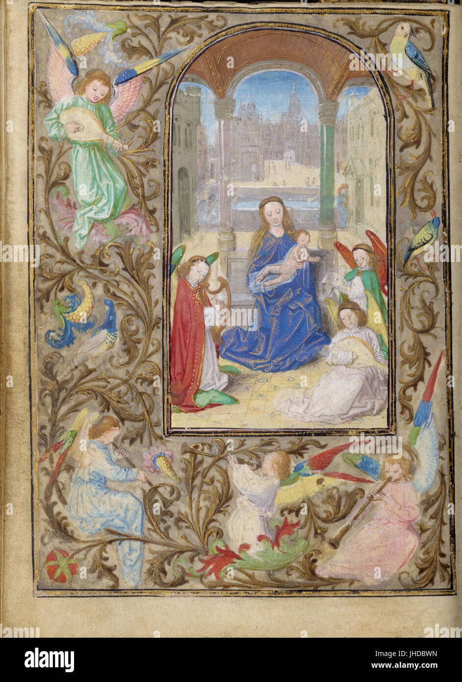 Lieven van Lathem (Flämisch - die Jungfrau und Kind mit Engeln- Stockfoto