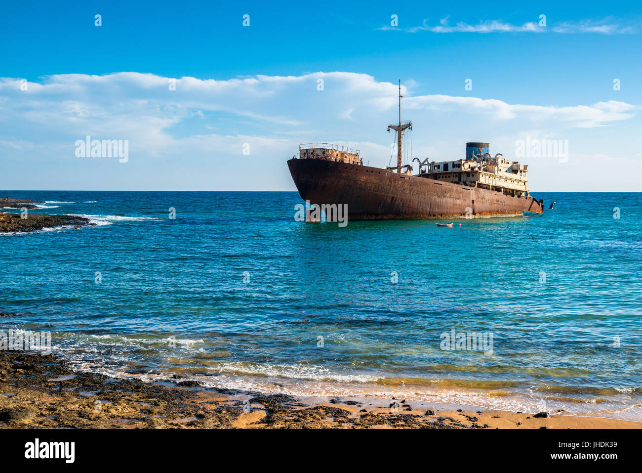Schiffbruch vor der Küste von Arrecife, Lanzarote, Kanarische Inseln, Spanien Stockfoto
