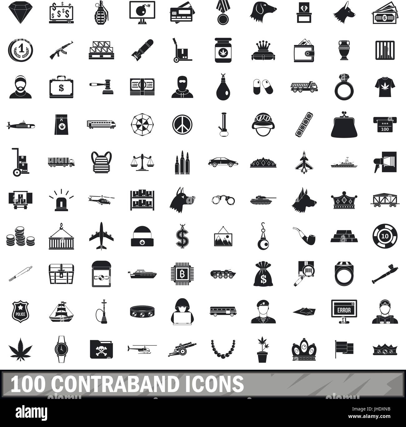 100 Schmuggelware Icons Set, einfachen Stil Stock Vektor