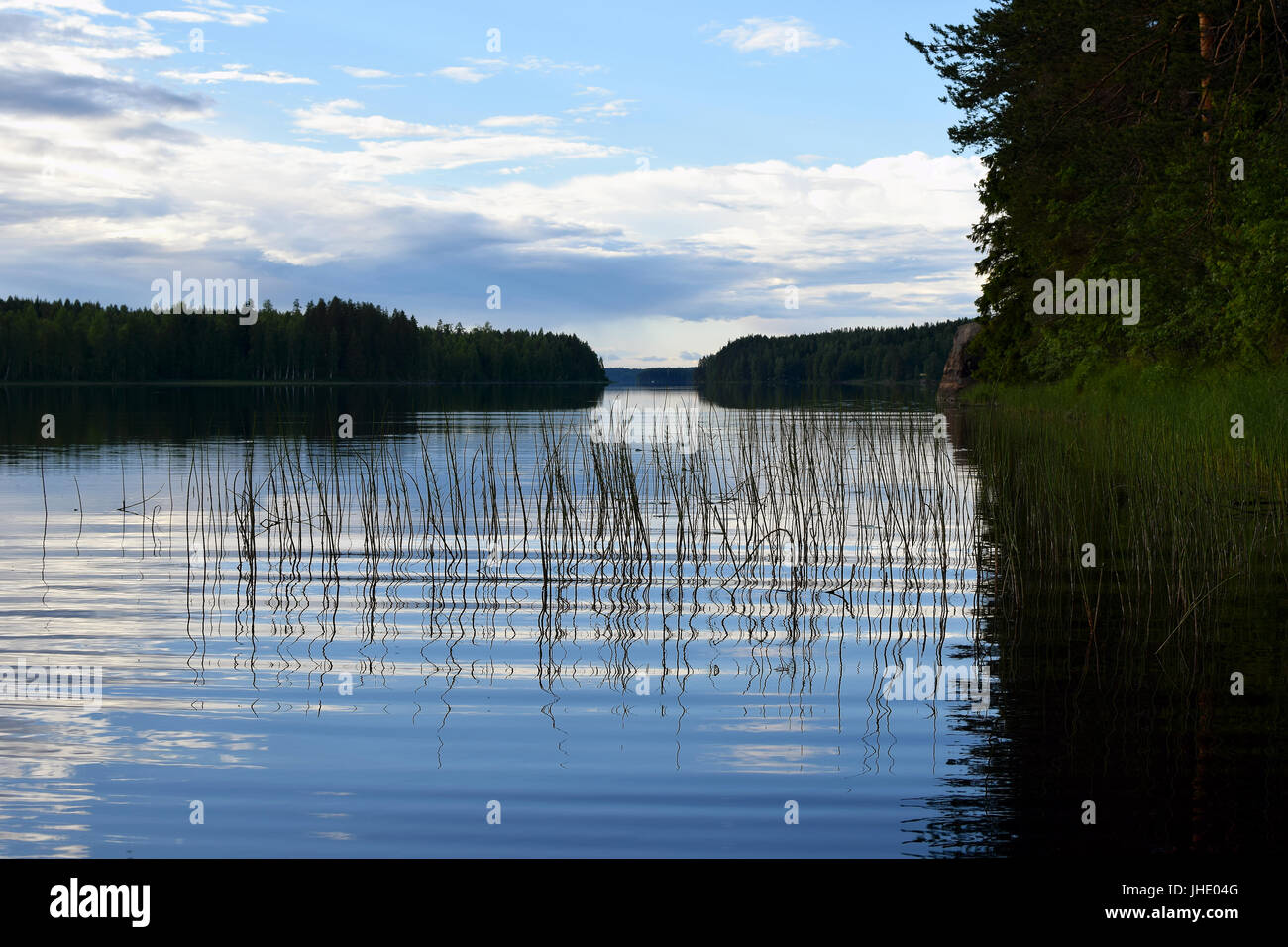 Schönen See im Sommer Nacht in Finnland. Stockfoto