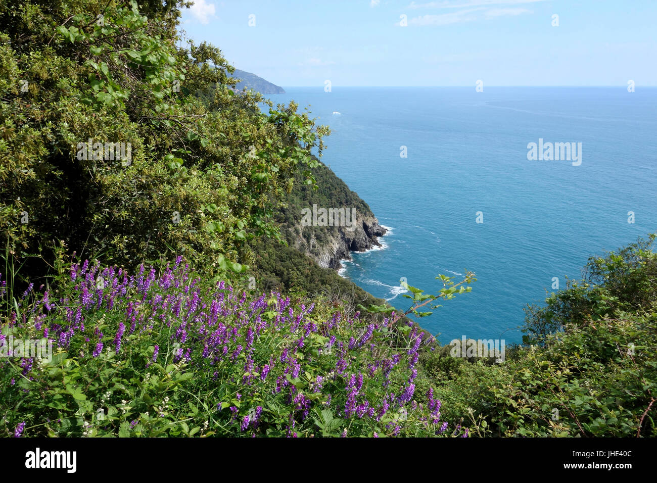 Blick vom Wanderweg, Cinque Terre in der Nähe von Monterosso al Mare Stockfoto