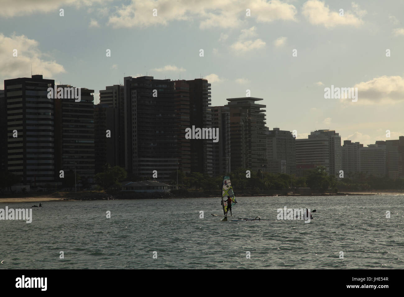 Strand, Meer, Blick Stadt, Hauptstadt, Fortaleza, Ceará, Brasilien. Stockfoto