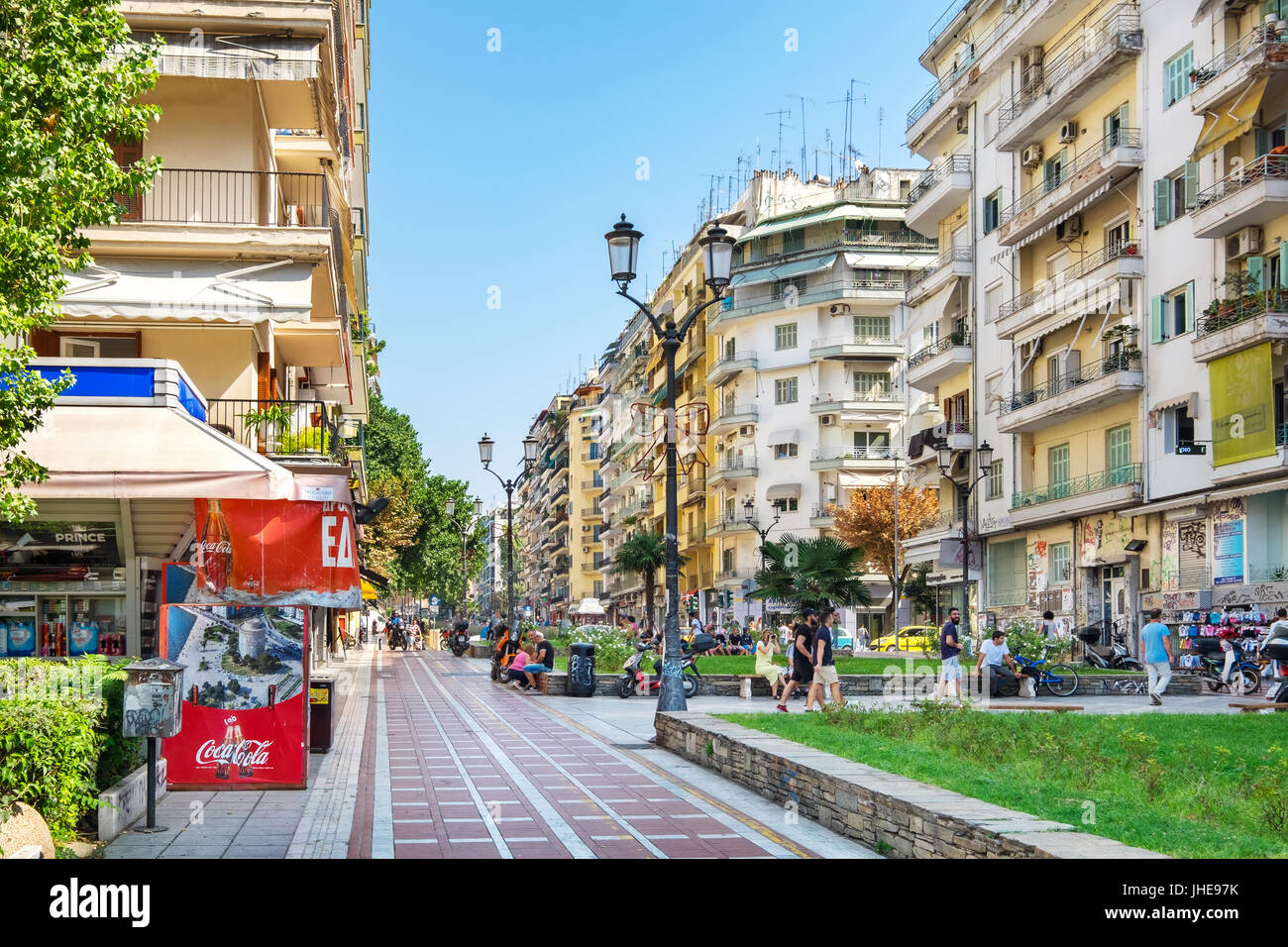 Dimitriou Gounari Straße - Fußgängerzone im Zentrum von Thessaloniki. Griechenland Stockfoto