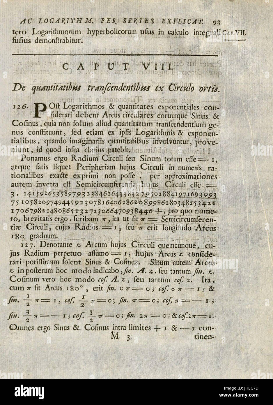 Houghton GC7 Eu536 748i - Introductio in analysin Infinitorum Stockfoto