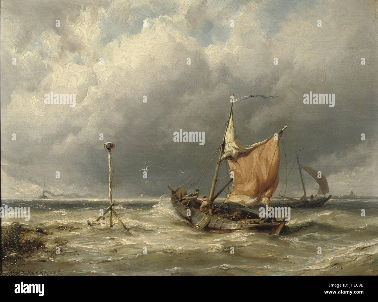 Johannes Hermanus Barend Koekkoek - Fischer bei rauem Wetter Stockfoto