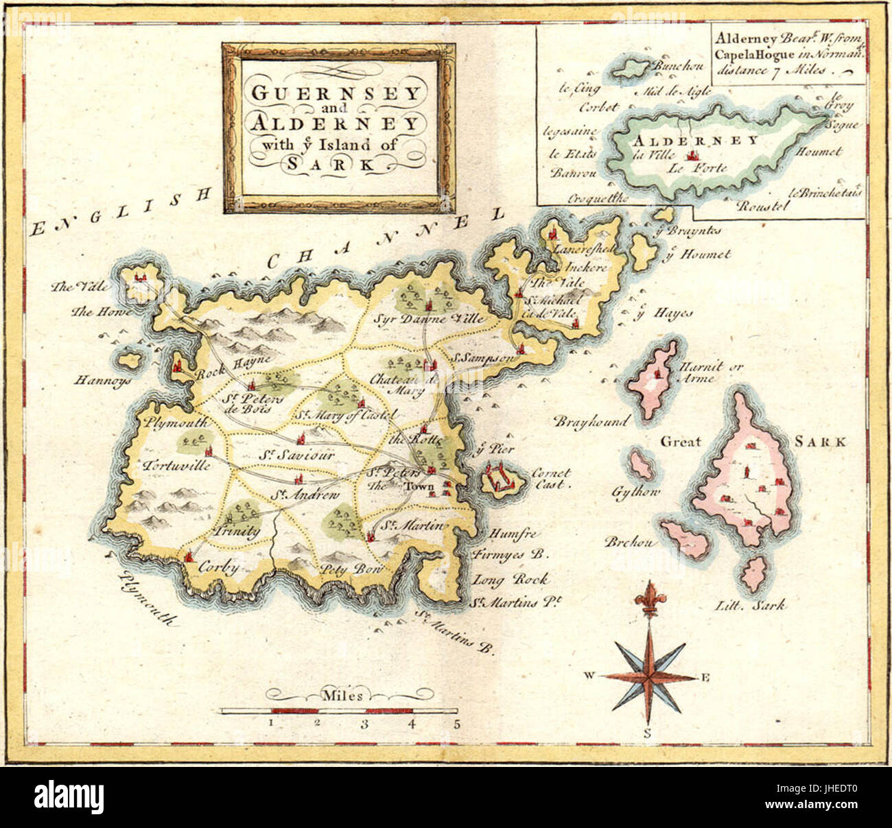 Guernsey und Alderney mit Insel Sark 1748 Stockfoto